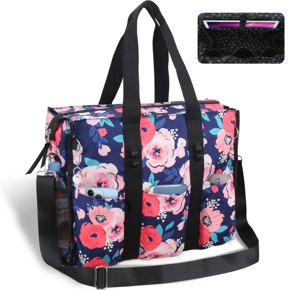 Floral Tote Bag with Black Straps